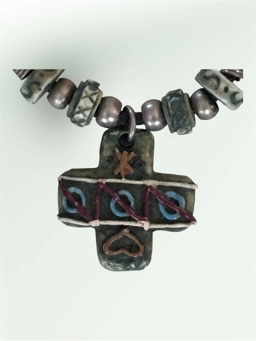 3/$20🌼VTG Handmade and Painted Tribal Cross Necklace